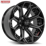  22x10 8x6.5" Gloss Black with Brushed Face & Tinted Clear for Chevrolet Avalanche 2500 2002-2007-370