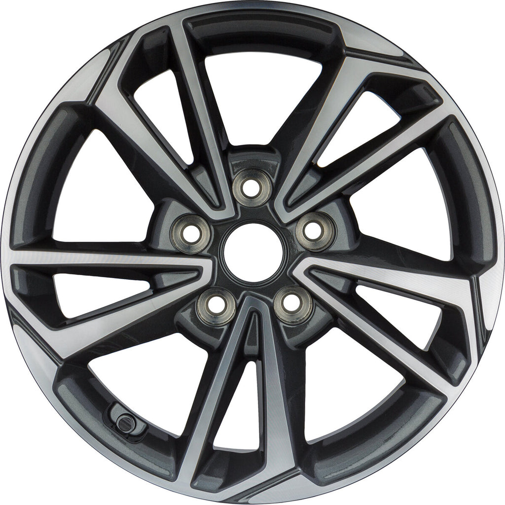 16x6.5 Factory Replacement New Alloy Wheel for 2022-2024 Kia Forte with 10 Spoke Machined Face with Painted Grey Pockets