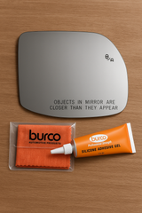 Burco - Passenger Side View Mirror W Blind Spot For Ford Bronco Sport Rh Convex Bldspt Crspth Fitover - 5840BC (Glass Only - Backing Plate not Included) with 6 X 6 Microfiber Cloth & SILICONE - 1 2 OZ TUBE