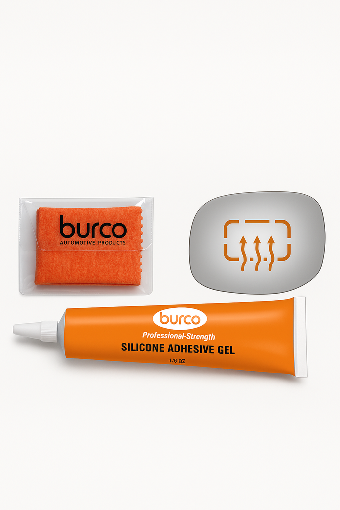 Burco - Driver Side View Mirror Heated For Heated Acura Tsx Lh Flat - 4292H (Glass Only - Backing Plate not Included) with 6 X 6 Microfiber Cloth & SILICONE - 1 2 OZ TUBE