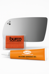 Burco - Driver Side View Mirror W Blind Spot Cross Path For Lincoln Mkt Lh Flat Bldspt Crspth E C Fitover - 4445BC (Glass Only - Backing Plate not Included) with 6 X 6 Microfiber Cloth & SILICONE - 1 2 OZ TUBE
