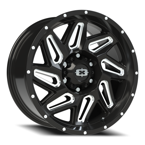 18X9 Gloss Black Milled Spoke wheel with bolt pattern of 6-135