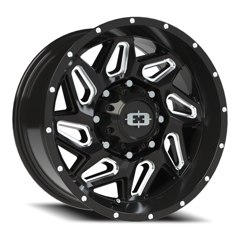 18X9 Gloss Black Milled Spoke wheel with bolt pattern of 8-6.5 (8-165.1)