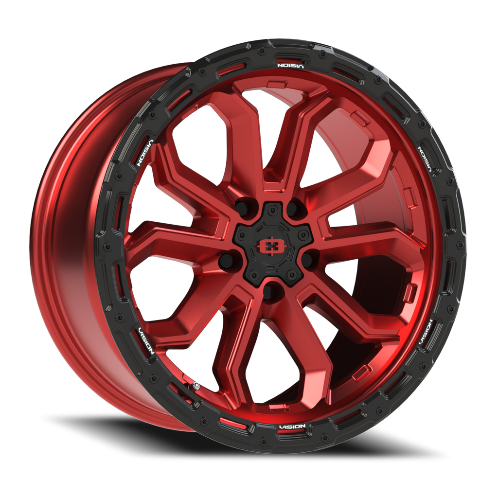 18X9 Gloss Red w/Gloss Black Lip wheel with bolt pattern of 5-150