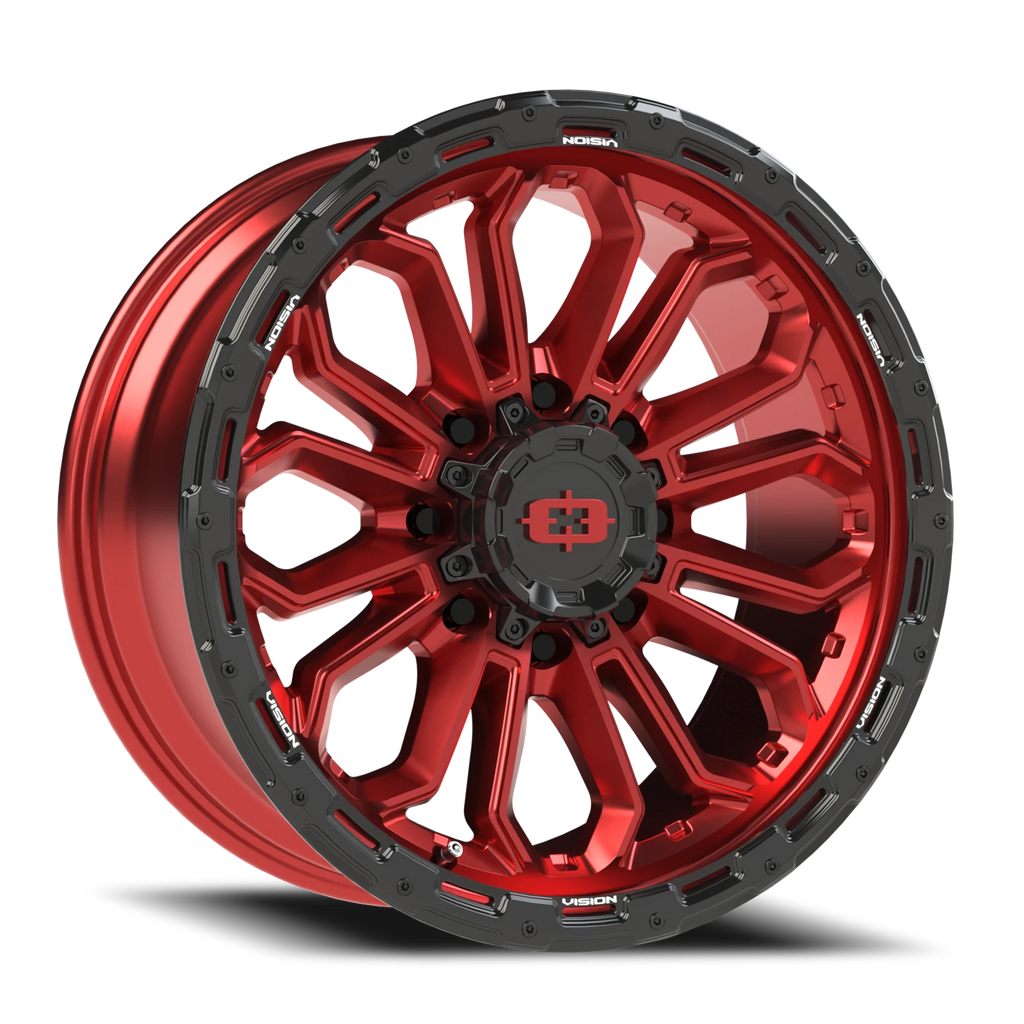 20X9 Gloss Red w/Gloss Black Lip wheel with bolt pattern of 8-170