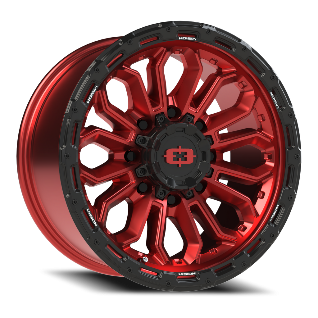 18X9 Gloss Red w/Gloss Black Lip wheel with bolt pattern of 8-170