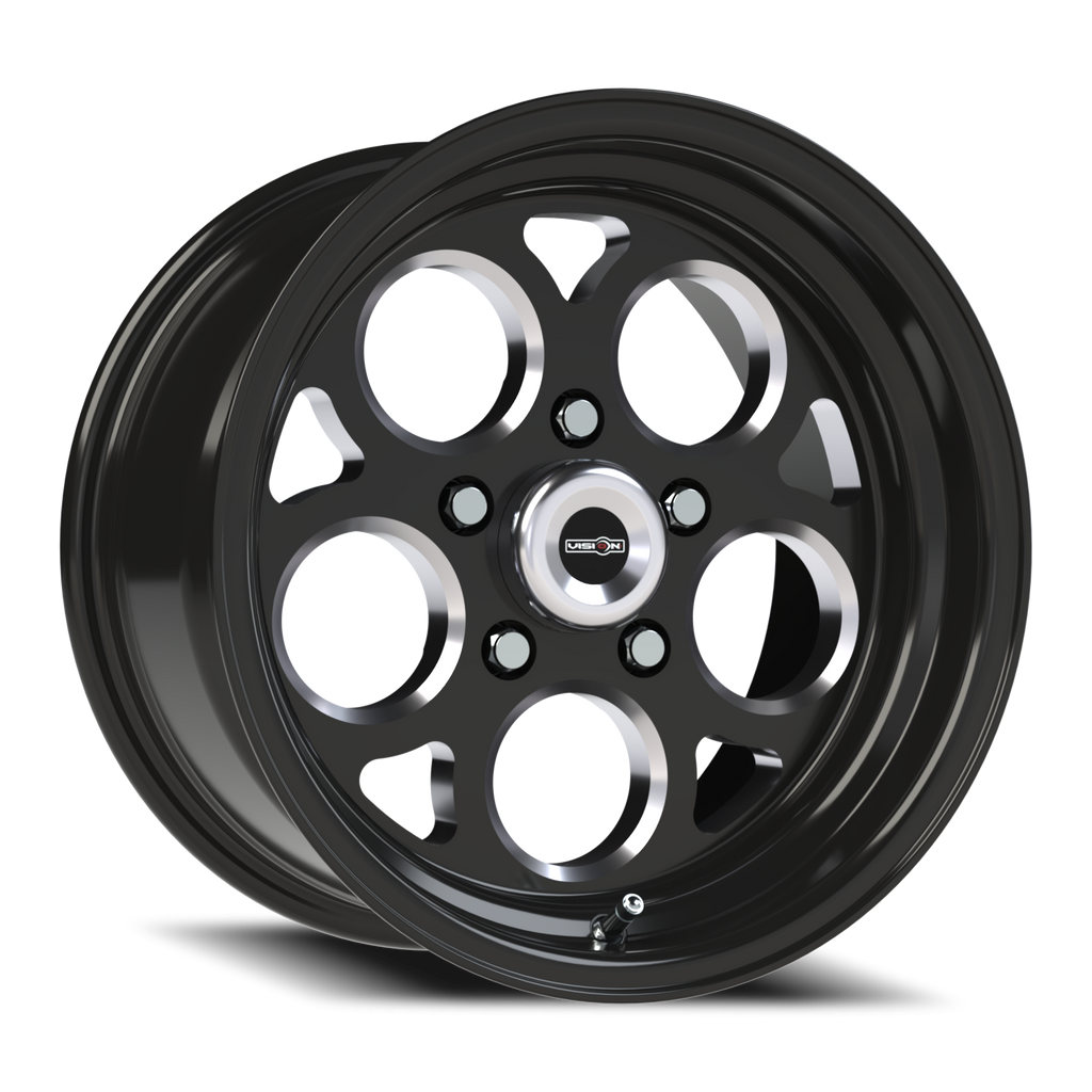 15X8 Gloss Black with Milled Windows wheel with bolt pattern of 5-4.5 (5-114.3)