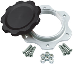 Fuel Filler Cap Assembly, Screw-In, Aluminum, Black Anodized, 6-Bolt JAZ Fuel Cells, Each