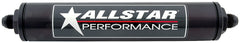 Fuel Filter, In-Line, 63 Micron, Stainless Element, 8 AN Male Inlet, 8 AN Male Outlet, Aluminum, Black Anodized, Each