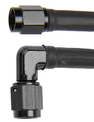 AN Hose Assembly, 36 in Long, 3 AN Hose, 3 AN Straight Female to 3 AN 90 Degree Female, Braided Stainless, Black Vinyl Coated, PTFE Lined, Each