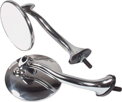 Mirror, Swan Neck, Side View, Round, 4 in Diameter, Stainless, Polished, Pair