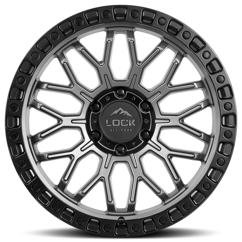 Lock Offroad Combat 20x9 5x127 0et 71.5 Matte Gray w/ Matte Black Ring Wheel