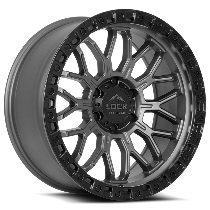 Lock Offroad Combat 17x9 5x127 +1et 71.5 Matte Gray w/ Matte Black Ring Wheel