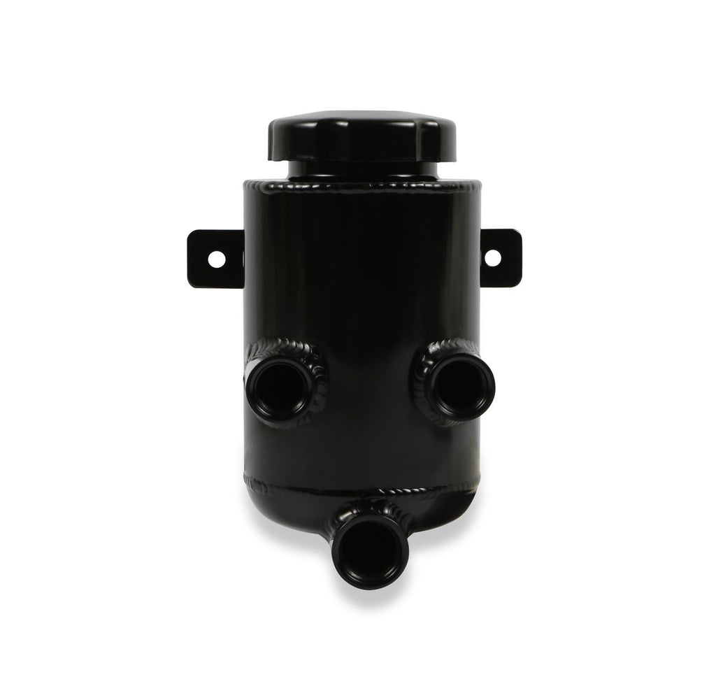 Power Steering Reservoir, Remote Mount, Fittings / Cap / Mount Included, Aluminum, Black Powder Coat, Each