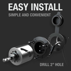 Noco GCP2 Power Inlet Port; Manual Power Disconnect; 15 Amp; 125 Volt; Black; Low Profile Design; Plug And Play; UL Approved; With Water Resistant Pressure Fit Cap/ Dual 18 Inch AC Out Type B Extension Cable/ Three #8 x 1 Inch Length Self-Tapping Screws