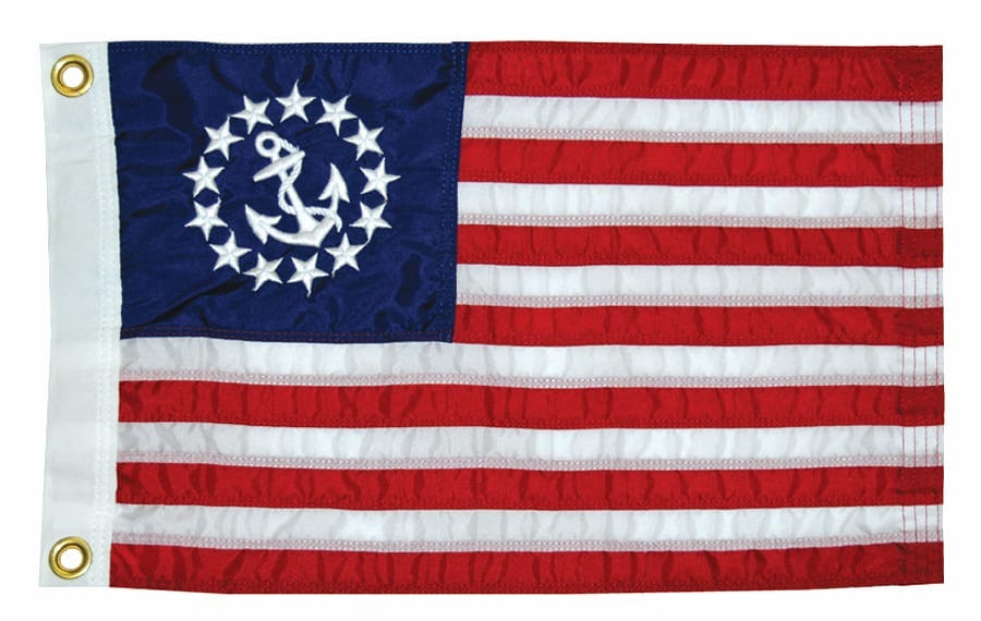 Taylor Made 8118 Flag -  Marine Series -  US Yacht Ensign Flag -  18 Inch Length x 12 Inch Height -  Nylon Fabric -  With Brass Grommets -  Four Needle Flyend