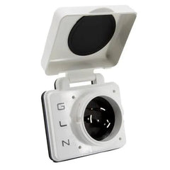 Hughes Auto SV30API-W Power Inlet Port; SafeView™; Manual Power Disconnect; 30 Ampere; 120 Volt; -20 To 65 Degree Celsius Working Temperature/ -40 To 85 Degree Celsius Storage Temperature; White; Nickel Plated Contacts; Twist Lock Design; ETL Certified; With Water Resistant Cover And Halo Status Light