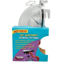 Valterra F02-3112CL Sewer Hose Connector -  EZ Coupler -  For Connecting Sewer Hose to Dump Station -  Universal Threaded Adapter -  90 Degree Bayonet With 3 Inch/ 3-1/2 Inch and 4 Inch Threaded Connection -  Clear -  With Retail Package