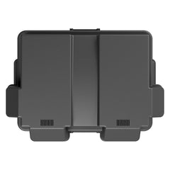 Noco BG6V Battery Box; HM306BKS; Fits 6 Volt Automotive/ Marine/ RV Batteries; Snap-Top; Rugged Design; Black; Reinforced Plastic; Fully Ventilated; 10.6 Inch Length x 7.6 Inch Width x 11.2 Inch Height Internal Dimension; 14.1 Inch Length x 10.6 Inch Width x 12.4 Inch Height External Dimension; UV Resistant; Impact Resistant To -20 Degree Fahrenheit; Coast Guard/ ABYC Certified; Includes 54 Inch Battery Box Strap
