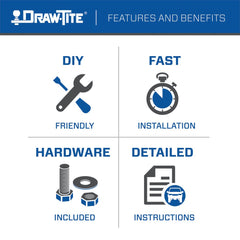 DRAW TITE - Trailer Hitch Rear; Max-Frame; Class II; Square Tube Welded; 2 Inch Receiver; 2000 Pound Weight Carrying Capacity/ 300 Pound Tongue Weight - 76518