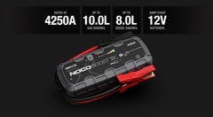 Noco GBX155 Battery Portable Jump Starter; UltraSafe ®; 12 Volt Lead-Acid Batteries; 4250 Amp Peak; With LED Flash Light; Dual USB Port For Charging Smartphones/ Tablets/ Laptops/ Wearables And 60 Watt USB-C Input/ Output Connection; With Jumper Cable With Integrated HD Precision Battery Clamps/ 24 Inch USB-A To USB-C Cable/ 24 Inch 12 Volt To USB-C Cable/ Microfiber Storage Bag