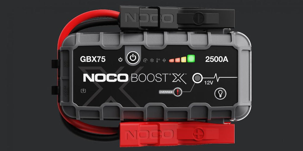 Noco GBX75 Battery Portable Jump Starter; UltraSafe ®; 12 Volt Lead-Acid Batteries; 2500 Amp Peak; With LED Flash Light; USB Port For Charging Smartphones/ Tablets/ Laptops/ Wearables And 60 Watt USB-C Input/ Output Connection; With Integrated HD Precision Battery Clamps/ 24 Inch USB-A To USB-C Cable/ 24 Inch 12 Volt To USB-C Cable/ Microfiber Storage Bag