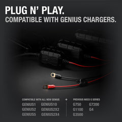 Noco GC008 Battery Charger Connector; Fits Noco Genius Battery Charger Part Numbers G750\ G72000; 3/8 Inch XL Eyelet Terminal Connector; With Built In Fuse Protection