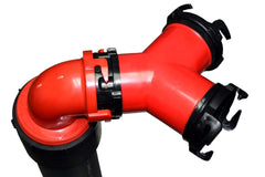 Valterra F02-2030 Sewer Hose Connector -  For Connecting 2 Outlet Hoses To 1 Sewer Hose Line -  Rotating Wye With Bayonet Connectors -  3 Inch Diameter -  Red With Black Connectors