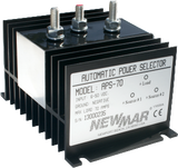 NewMar APS-70 Power Selector Switch; Automatic; 70 Amp Load Capacity; 6 To 50 Volt DC; 6 Millimeter Stud; Black; Aluminum Case; 3-1/4 Inch Length x 4-1/2 Inch Width x 3.1 Inch Depth; -40 To 80 Degree Celsius Operating Temperature
