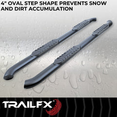 TrailFX A1014B Nerf Bar -  TFX 4" Oval Tube Side Steps -  With Step Pads -  4 Inch Oval Bent -  Titanium Black -  Mild Steel -  With Welded End Caps -  Rocker Panel Mount
