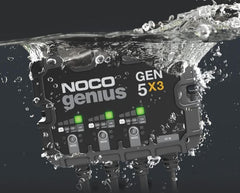Noco GEN5X3 Battery Charger; For 12 Volt Batteries; 3 Bank Onboard Charger/ 5 Amp Per Bank; 120 To 240 Volt AC/ 50 To 60 Hz; 15 Amp Charging Current; 7.9 Inch Length x 2.2 Inch Width x 6-1/2 Inch Height; With Two Self-Tapping Screw