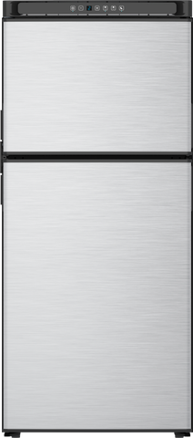 Norcold N8DCSSR - Refrigerator -  Dual Compartment 2 Door Refrigerator With Freezer -  Permanent Mount -  Right Hand Hinge -  8.2 Cubic Foot -  23.63 Inch Width x 24 Inch Depth x 53 Inch Height -  12 Volt DC -  Electronic Control -  LED Interior Light -  Stainless Steel