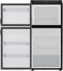 Norcold N8DCSSL - Refrigerator -  Dual Compartment 2 Door Refrigerator With Freezer -  Permanent Mount -  Left Hand Hinge -  8.2 Cubic Foot -  23.63 Inch Width x 24 Inch Depth x 53 Inch Height -  12 Volt DC -  Electronic Control -  LED Interior Light -  Stainless Steel