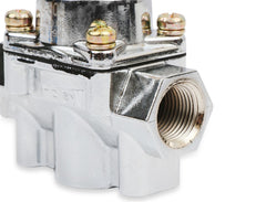 Holley Performance 12-803 Fuel Pressure Regulator; 4-1/2-9 PSI; 3/8 Inch NPT Inlet/Outlets; Gasoline; Satin Chrome; Aluminum; With Mounting Bracket