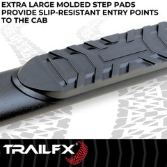 TrailFX A1014B Nerf Bar -  TFX 4" Oval Tube Side Steps -  With Step Pads -  4 Inch Oval Bent -  Titanium Black -  Mild Steel -  With Welded End Caps -  Rocker Panel Mount