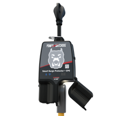 Hughes Auto PWD30EPOW Surge Protector; Power Watchdog Gen II; Used To Monitor Volts/ Amps/ Watts Live On Phone And Detects High Voltage/ Low Voltage/ Open Ground/ Open Neutral/ Over Current; Portable; 30 Ampere Operating Current/ 120 Volt Operating Voltage/ 3600 Maximum Watt; 2300 Joules Of Advanced Surge Protection; Built-In Bluetooth And WiFi; -20 To 50 Degree Celsius Temperature Range; With Fault Indicator Light And Emergency Power Off; Weather Resistant