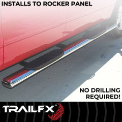 TrailFX A1536S Nerf Bar -  TFX 4" Oval Tube Side Steps -  With Step Pads -  4 Inch Oval Straight -  Polished -  Stainless Steel -  With Welded End Caps -  Rocker Panel Mount