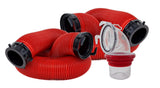 Valterra D04-0115 Sewer Hose -  EZ Coupler -  20 Foot Extended Length -  25 Inch Compressed Length For Each 10 Foot Section -  3 Inch Diameter -  18 Mil Vinyl -  UV Protectant -  Red With Black Fittings -  With Two 10 Foot Hoses/ Rotating Fittings/ Universal 90 Degree Sewer Adapter