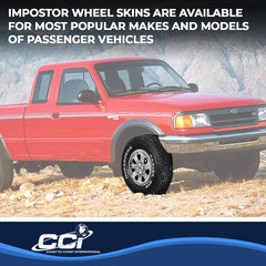 Coast2Coast: IWCIMP21 Wheel Skin -  IMPOSTOR ® -  15 Inch -  7 Dimpled Spokes -  Snap-On -  Plated -  Chrome -  ABS Plastic -  Set Of 4