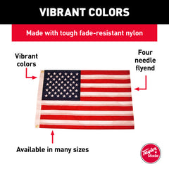 Taylor Made 8418 Flag -  Marine Series -  Sewn 50 Star Flag -  18 Inch Length x 12 Inch Height -  Nylon Fabric -  With Brass Grommets -  Four Needle Flyend