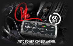 Noco GBX155 Battery Portable Jump Starter; UltraSafe ®; 12 Volt Lead-Acid Batteries; 4250 Amp Peak; With LED Flash Light; Dual USB Port For Charging Smartphones/ Tablets/ Laptops/ Wearables And 60 Watt USB-C Input/ Output Connection; With Jumper Cable With Integrated HD Precision Battery Clamps/ 24 Inch USB-A To USB-C Cable/ 24 Inch 12 Volt To USB-C Cable/ Microfiber Storage Bag