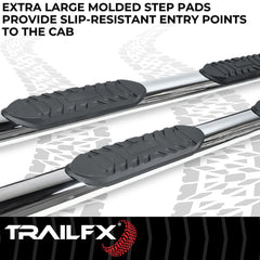TrailFX A1547S Nerf Bar -  TFX 4" Oval Tube Side Steps -  With Step Pads -  4 Inch Oval Straight -  Polished -  Stainless Steel -  With Welded End Caps -  Rocker Panel Mount