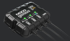 Noco GEN5X3 Battery Charger; For 12 Volt Batteries; 3 Bank Onboard Charger/ 5 Amp Per Bank; 120 To 240 Volt AC/ 50 To 60 Hz; 15 Amp Charging Current; 7.9 Inch Length x 2.2 Inch Width x 6-1/2 Inch Height; With Two Self-Tapping Screw