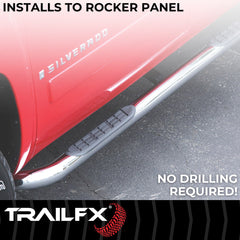 TrailFX A0064S Nerf Bar -  TFX Round Tube Side Steps -  With Step Pads -  3 Inch Round Bent -  Polished -  Stainless Steel -  Without End Caps -  Rocker Panel Mount