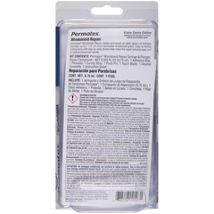 Permatex 09103 Windshield Repair Kit; Use To Repair Bulls eye's/ Star Damage/ Chips (Up To 1-1/4 Inch Long) In Laminated Automotive Windshields; From 50 Degree Fahrenheit To 75 Degree Fahrenheit; Single; With Adhesive Seal/ Resin/ Plunger/ Syringe