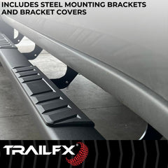 TrailFX A4017B Nerf Bar -  TFX 4" Trapezoid Side Steps -  With Step Pads -  4 Inch Trapezoidal Straight -  Powder Coated -  Titanium Black -  Steel -  With Plastic End Caps -  Rocker Panel Mount