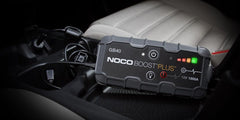Noco GB40 Battery Portable Jump Starter; Boost Plus; 12 Volt Lead-Acid Batteries; 1000 Amp Peak; Up To 20 Jump Starts Per Charge; With Reverse Polarity Protection; With Ultra-Bright Dual LED Flashlight With 7 Modes; Micro USB Input/ USB Output Conection; With Jumper Cable With HD Clamps/ 12 Volt Car Charger/ Micro USB Cable/ Microfiber Storage Bag/ Safety And Warranty Information