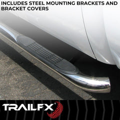 TrailFX A0061S Nerf Bar -  TFX Round Tube Side Steps -  With Step Pads -  3 Inch Round Bent -  Polished -  Stainless Steel -  Without End Caps