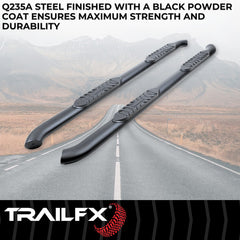 TrailFX A1014B Nerf Bar -  TFX 4" Oval Tube Side Steps -  With Step Pads -  4 Inch Oval Bent -  Titanium Black -  Mild Steel -  With Welded End Caps -  Rocker Panel Mount