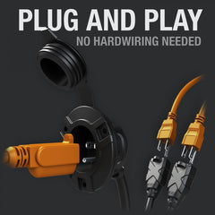 Noco GCP2 Power Inlet Port; Manual Power Disconnect; 15 Amp; 125 Volt; Black; Low Profile Design; Plug And Play; UL Approved; With Water Resistant Pressure Fit Cap/ Dual 18 Inch AC Out Type B Extension Cable/ Three #8 x 1 Inch Length Self-Tapping Screws